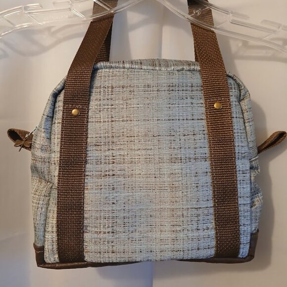 New Modern Crosshatch Saddle Double handle Satchel Purse Shoulder Bag Brown Blue - Picture 7 of 8